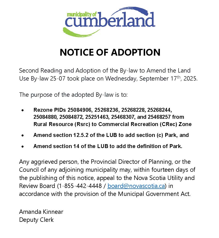 Notice of Adoption   By law to Amend the LUB 25 07 River Philip   Sept 2025 002