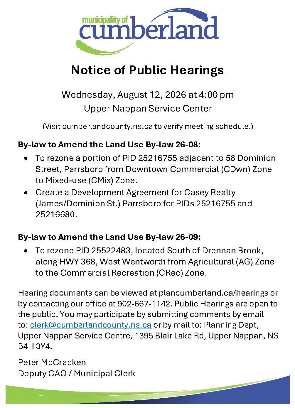 Notice of Public Hearing   By law 26 08  26 09   August 2026