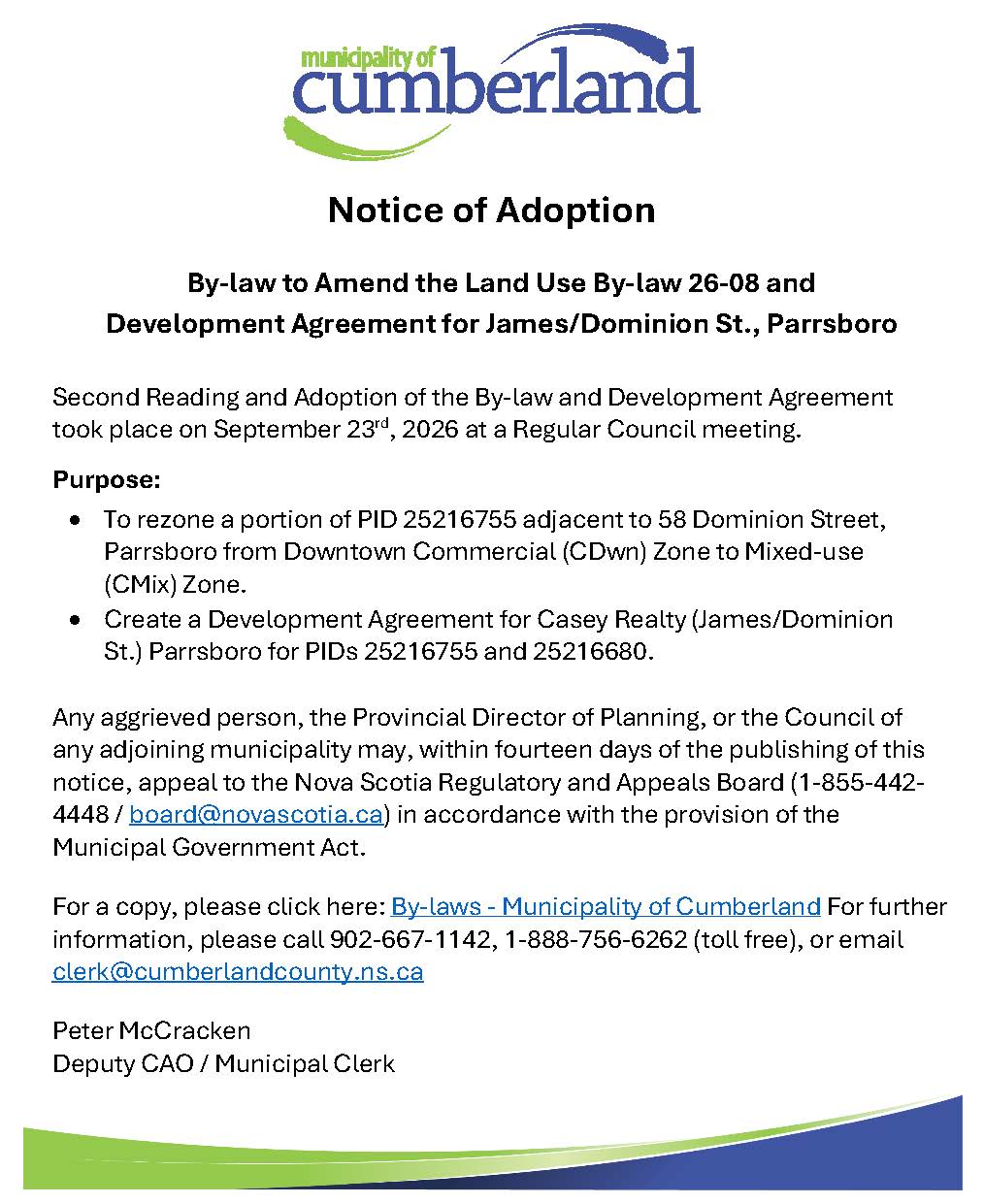 Notice of Adoption By law 26 08 Sept 2026 002