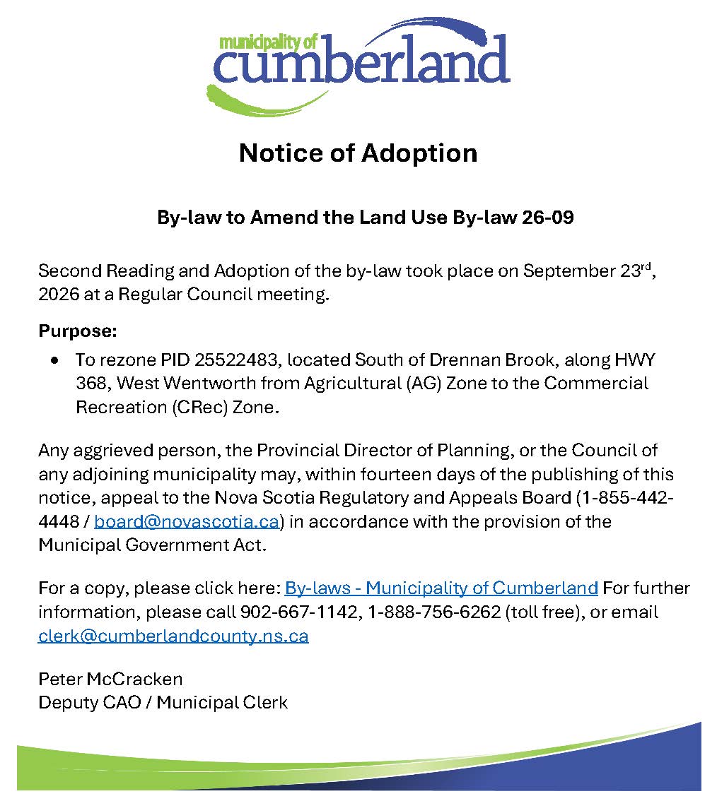 Notice of Adoption By law 26 09 Sept 2026
