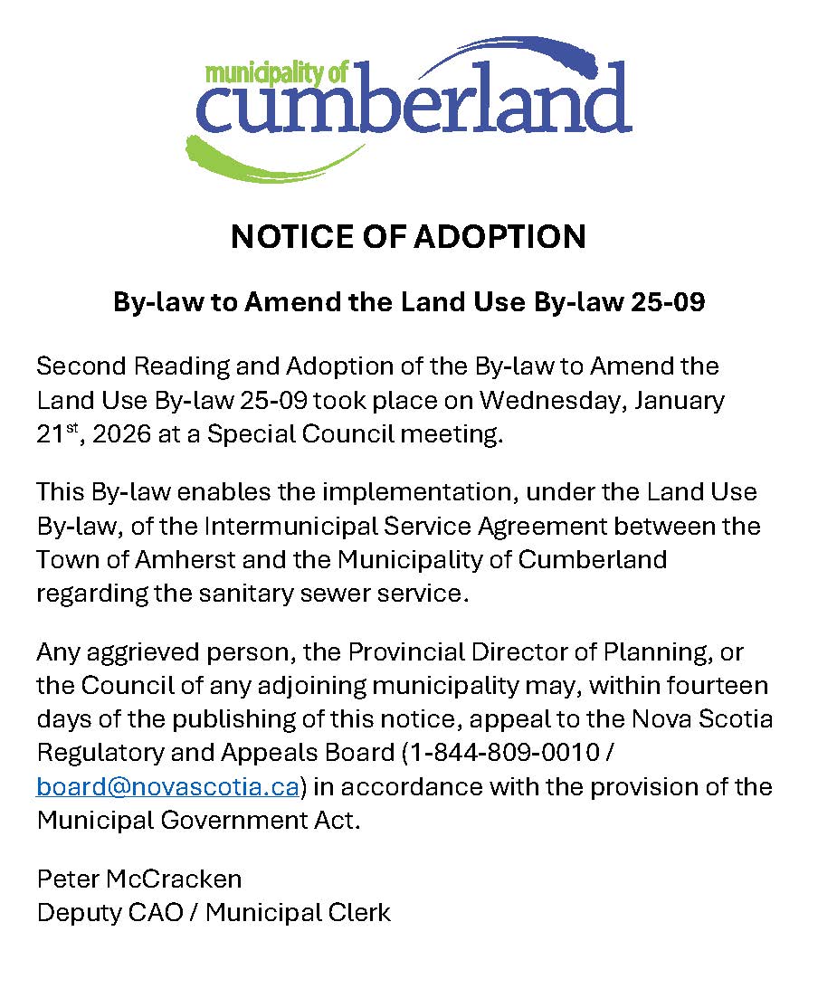 Notice of Adoption By law to Amend the LUB 25 09 Jan 2026