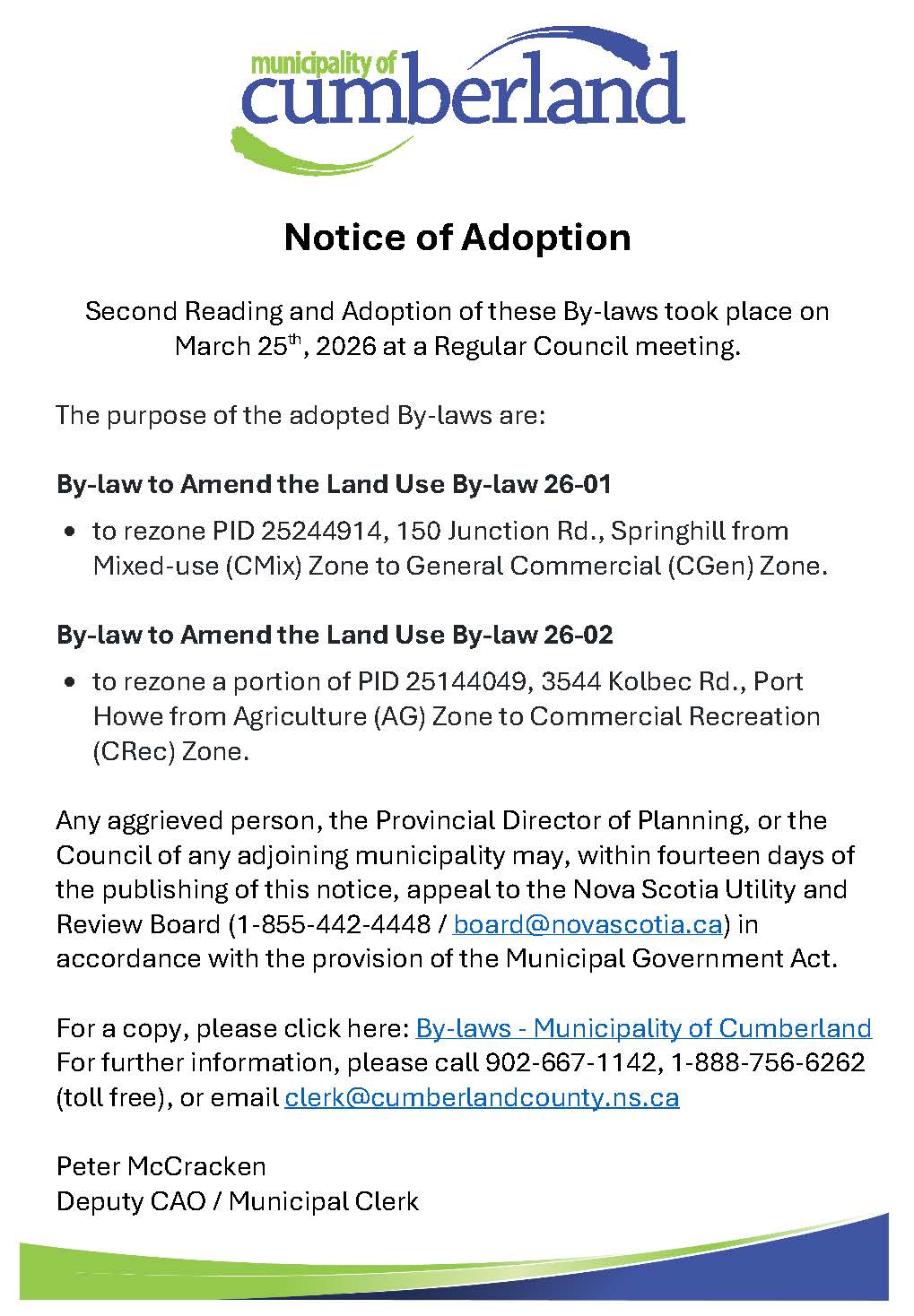 Notice of Adoption   By laws 26 01  26 02   Mar 2026