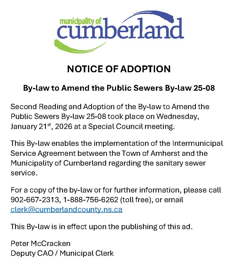 Notice of Adoption Public Sewers By law 25 08 Jan 2026