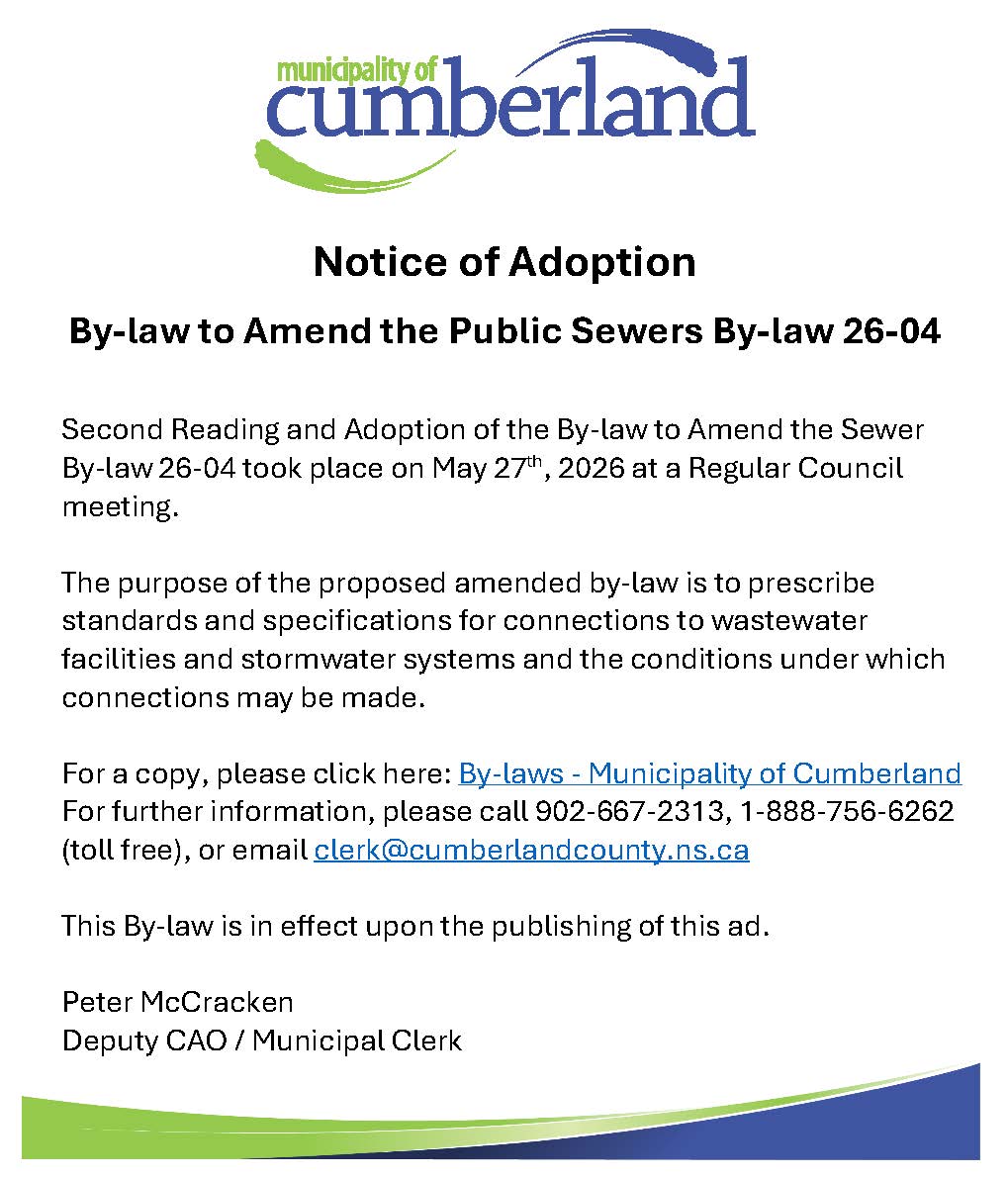 Notice of Adoption   Sewer By law 26 04   May 2026