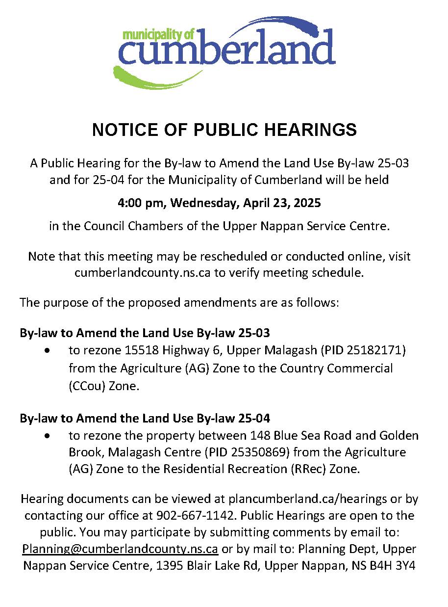 Notice of Public Hearing   By law 25 03 and 25 04   April 2025