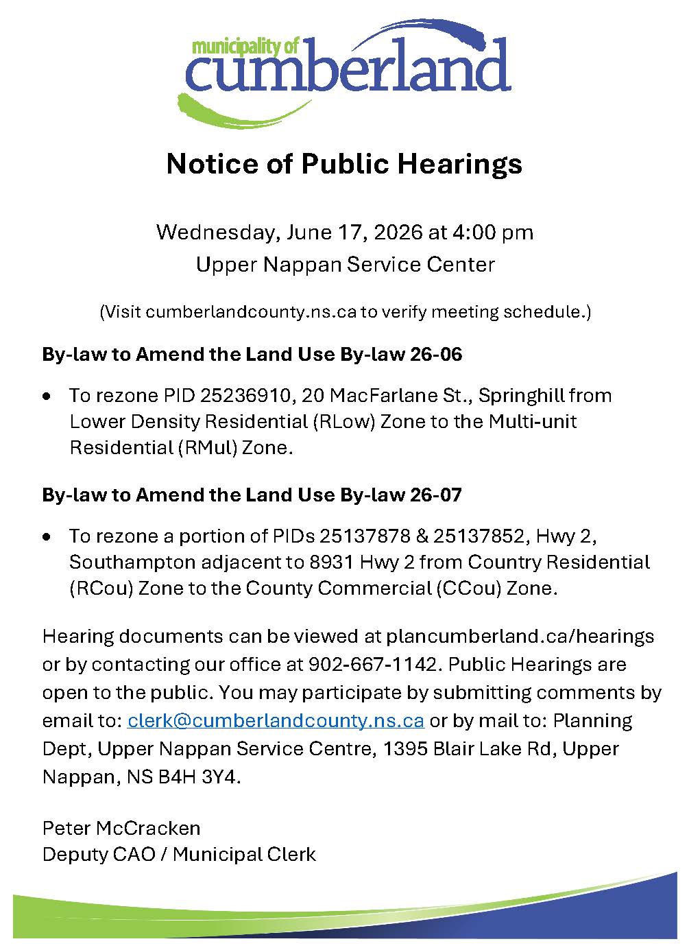 Notice of Public Hearing By law 26 06 07 June 2026