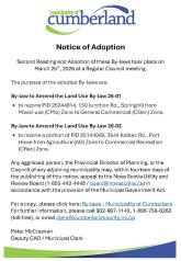 Notice of Adoption: By-laws 26-01 and 26-02